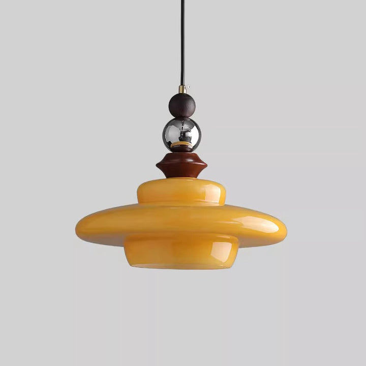 Suspension 1 lumière en bois massif, verre et fer, en forme de chapeau de paille vintage traditionnel, pour chambre à coucher 
