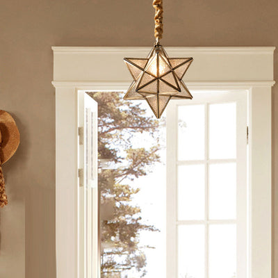 Lustre suspendu à 1 lumière en verre de cuivre étoile créative contemporaine pour chambre 