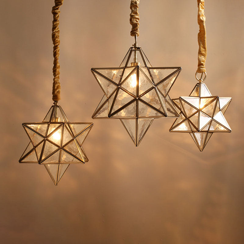 Lustre suspendu à 1 lumière en verre de cuivre étoile créative contemporaine pour chambre 
