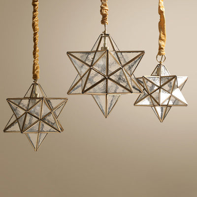 Lustre suspendu à 1 lumière en verre de cuivre étoile créative contemporaine pour chambre 