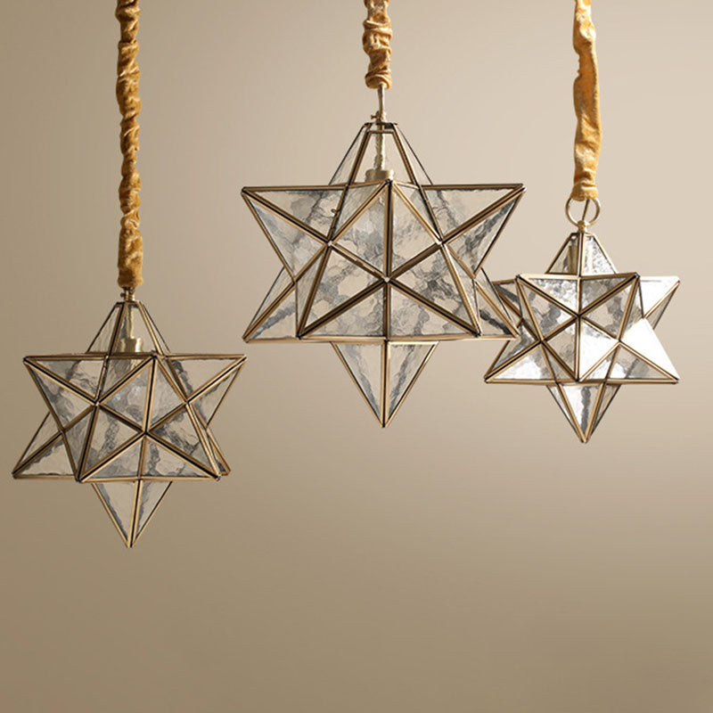 Lustre suspendu à 1 lumière en verre de cuivre étoile créative contemporaine pour chambre 