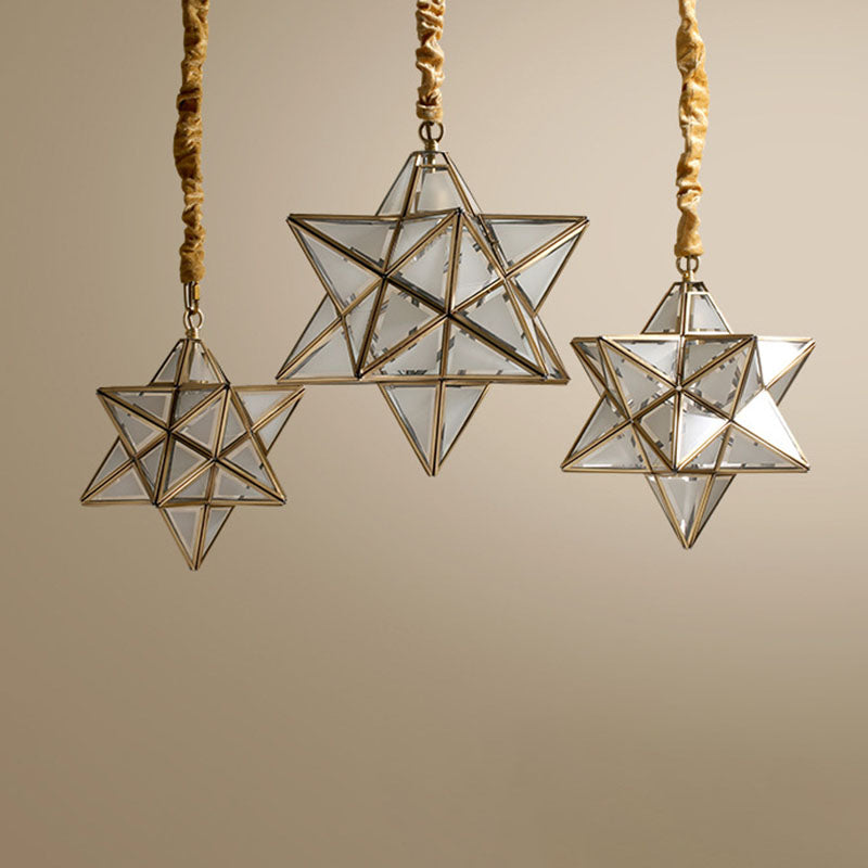 Lustre suspendu à 1 lumière en verre de cuivre étoile créative contemporaine pour chambre 