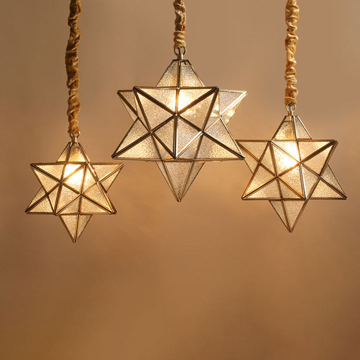 Lustre suspendu à 1 lumière en verre de cuivre étoile créative contemporaine pour chambre 