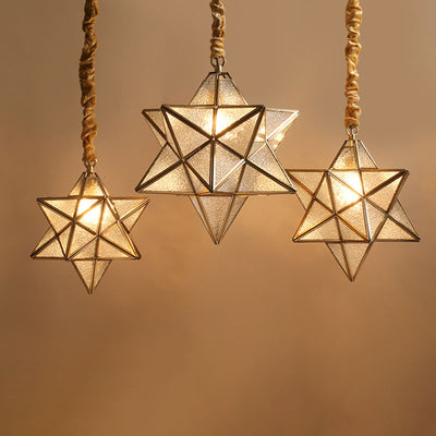 Lustre suspendu à 1 lumière en verre de cuivre étoile créative contemporaine pour chambre 