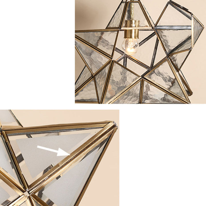 Lustre suspendu à 1 lumière en verre de cuivre étoile créative contemporaine pour chambre 
