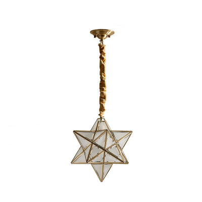 Lustre suspendu à 1 lumière en verre de cuivre étoile créative contemporaine pour chambre 