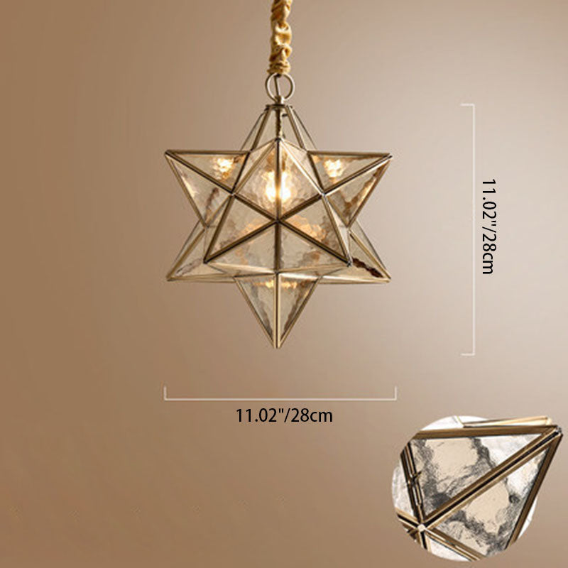 Lustre suspendu à 1 lumière en verre de cuivre étoile créative contemporaine pour chambre 