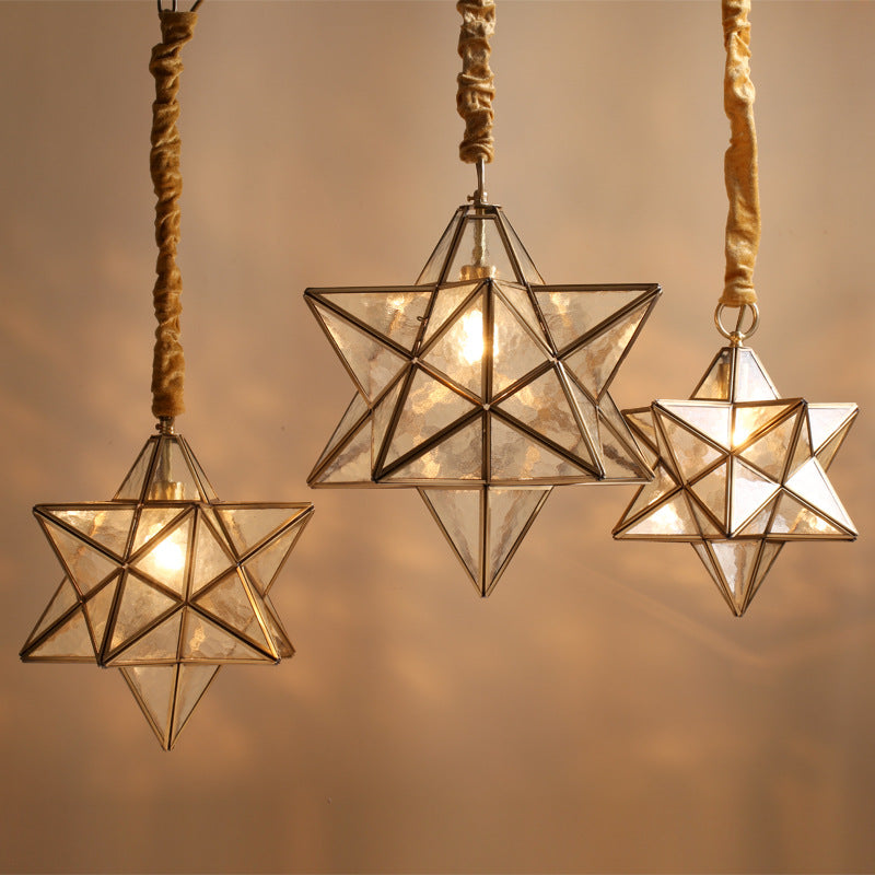 Lustre suspendu à 1 lumière en verre de cuivre étoile créative contemporaine pour chambre 