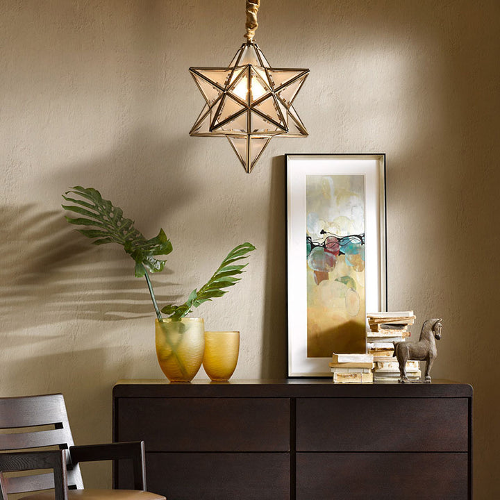 Lustre suspendu à 1 lumière en verre de cuivre étoile créative contemporaine pour chambre 