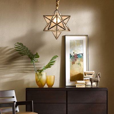 Lustre suspendu à 1 lumière en verre de cuivre étoile créative contemporaine pour chambre 