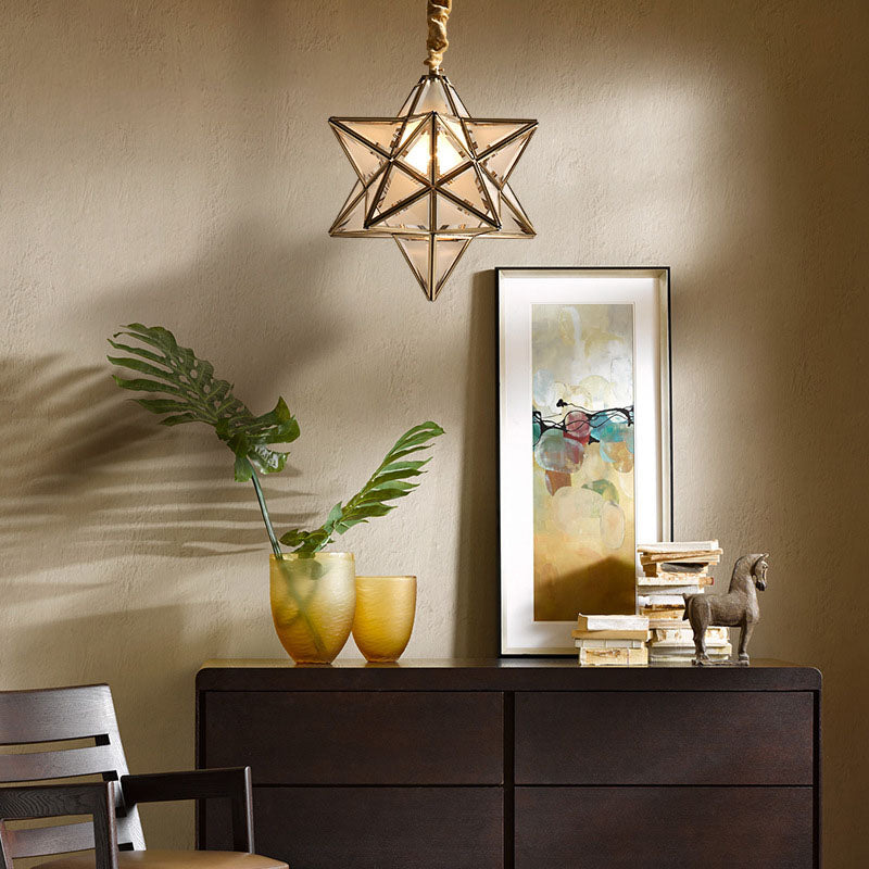 Lustre suspendu à 1 lumière en verre de cuivre étoile créative contemporaine pour chambre 