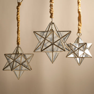 Lustre suspendu à 1 lumière en verre de cuivre étoile créative contemporaine pour chambre 
