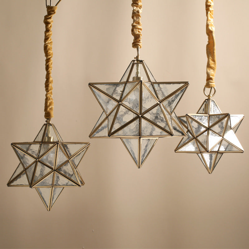 Lustre suspendu à 1 lumière en verre de cuivre étoile créative contemporaine pour chambre 