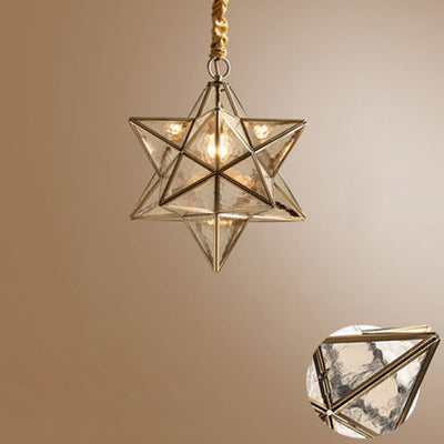 Lustre suspendu à 1 lumière en verre de cuivre étoile créative contemporaine pour chambre 