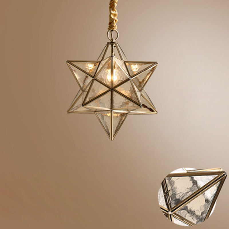 Lustre suspendu à 1 lumière en verre de cuivre étoile créative contemporaine pour chambre 