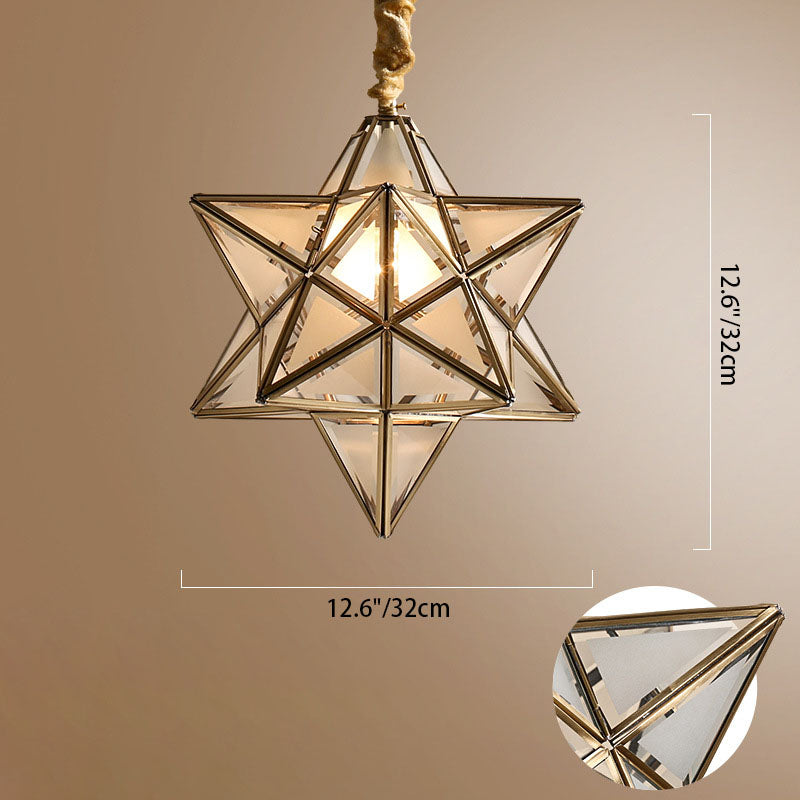 Lustre suspendu à 1 lumière en verre de cuivre étoile créative contemporaine pour chambre 