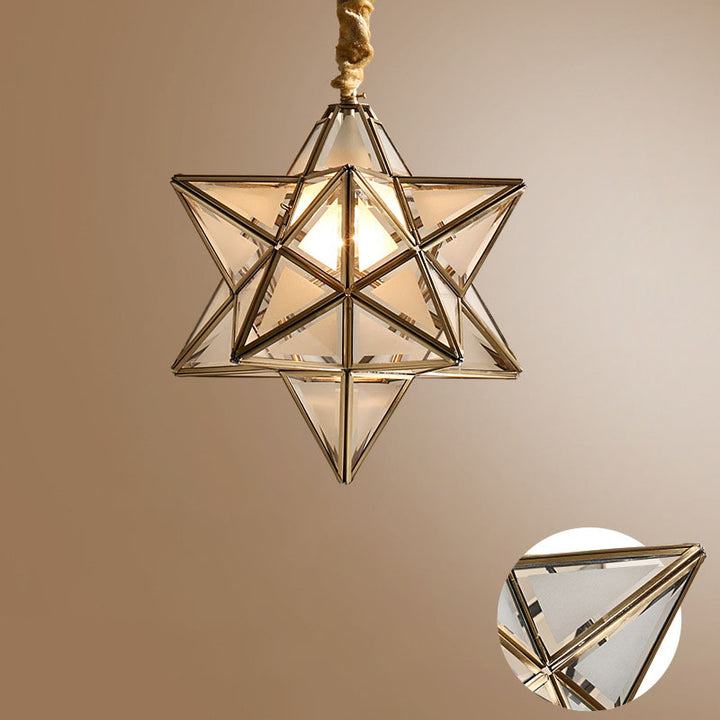 Lustre suspendu à 1 lumière en verre de cuivre étoile créative contemporaine pour chambre 