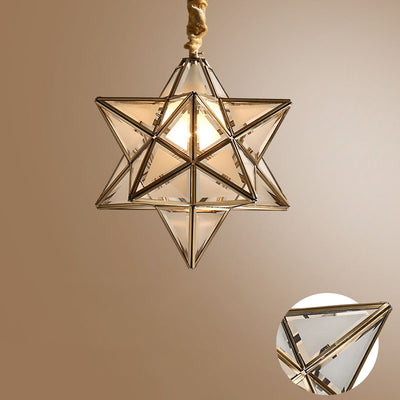 Lustre suspendu à 1 lumière en verre de cuivre étoile créative contemporaine pour chambre 