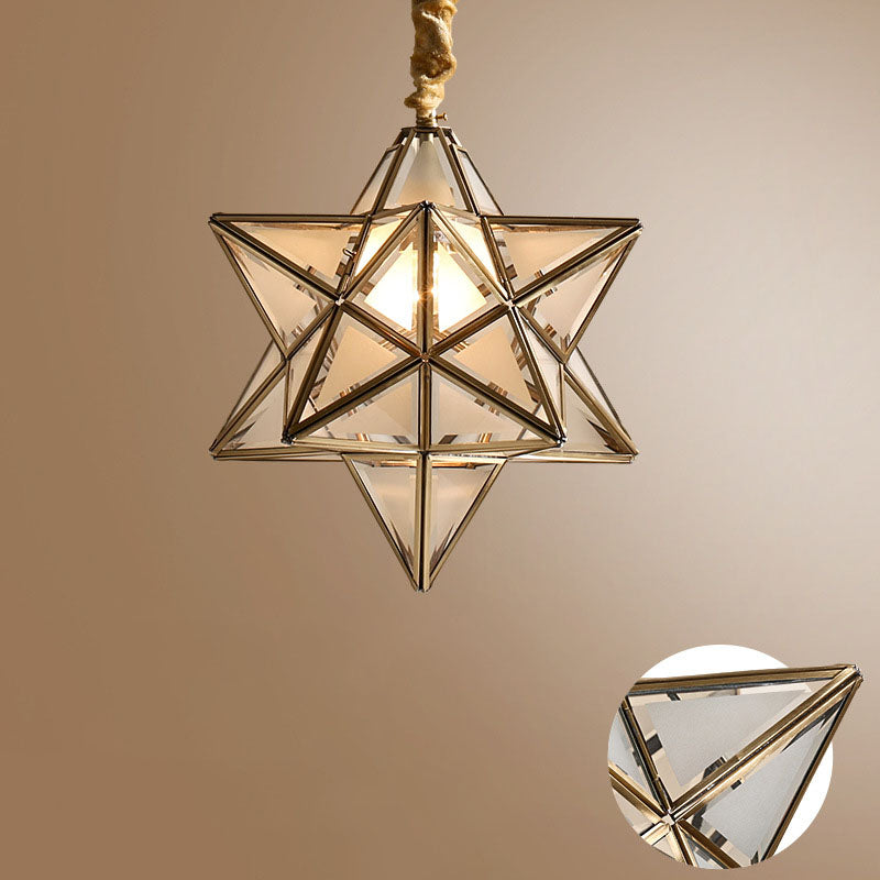 Lustre suspendu à 1 lumière en verre de cuivre étoile créative contemporaine pour chambre 