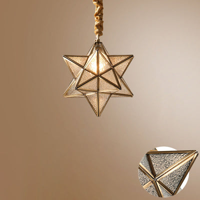 Lustre suspendu à 1 lumière en verre de cuivre étoile créative contemporaine pour chambre 