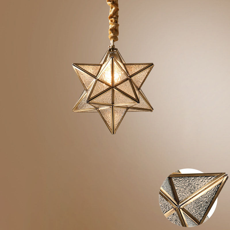 Lustre suspendu à 1 lumière en verre de cuivre étoile créative contemporaine pour chambre 