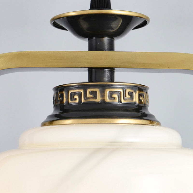 Lanterne chinoise traditionnelle cylindre cuivre verre alliage de zinc 1-lumière suspension pour chambre 