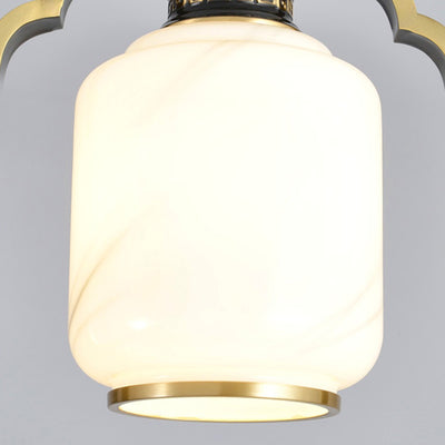 Lanterne chinoise traditionnelle cylindre cuivre verre alliage de zinc 1-lumière suspension pour chambre 