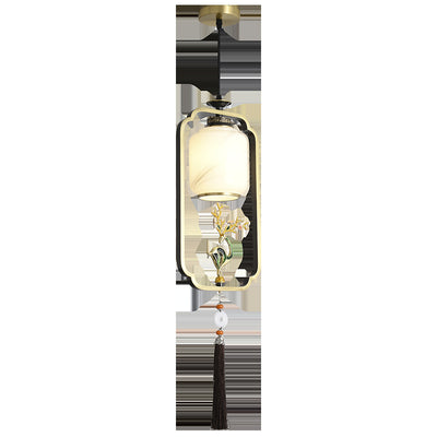 Lanterne chinoise traditionnelle cylindre cuivre verre alliage de zinc 1-lumière suspension pour chambre 