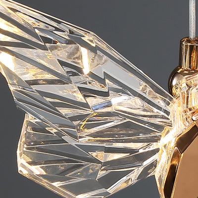 Moderna lámpara de araña redonda de mariposa creativa de aleación de zinc y acrílico LED para dormitorio 