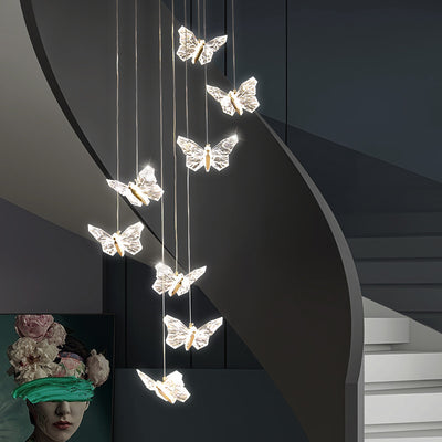Moderna lámpara de araña redonda de mariposa creativa de aleación de zinc y acrílico LED para dormitorio 