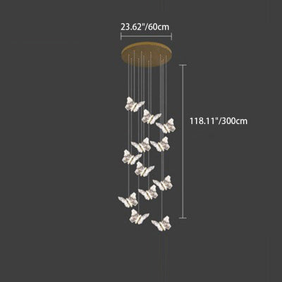 Moderna lámpara de araña redonda de mariposa creativa de aleación de zinc y acrílico LED para dormitorio 