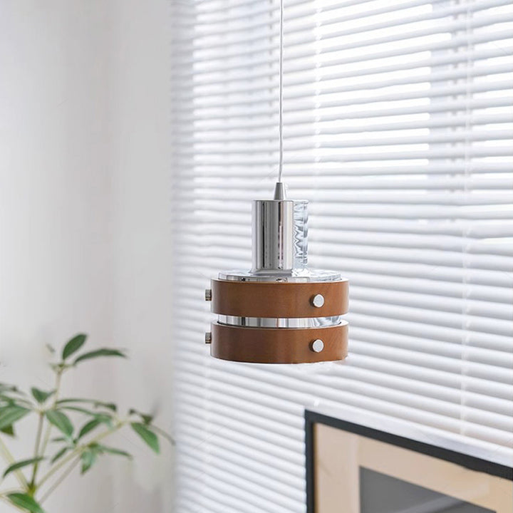 Suspension Luminaire Vintage Traditionnel Cylindrique en Bois et Fer à 1 Lumière pour Chambre 