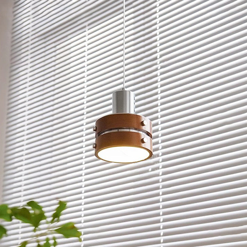 Suspension Luminaire Vintage Traditionnel Cylindrique en Bois et Fer à 1 Lumière pour Chambre 