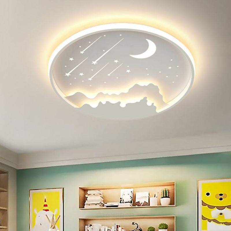 Luz de techo LED de montaje empotrado redonda de luna minimalista moderna de hierro y acrílico para dormitorio 
