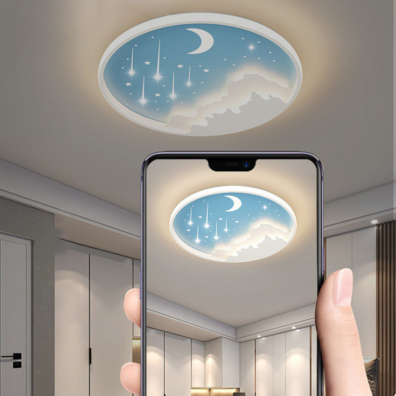 Moderne minimalistische Mond Runde Eisen Acryl LED Unterputz Deckenleuchte für Schlafzimmer 