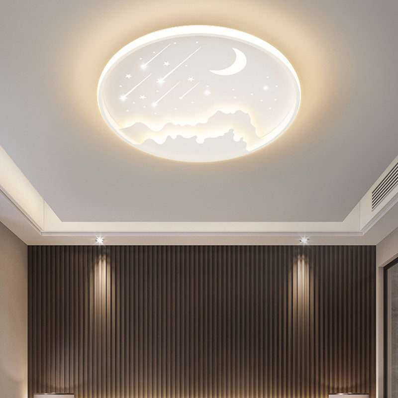 Luz de techo LED de montaje empotrado redonda de luna minimalista moderna de hierro y acrílico para dormitorio 