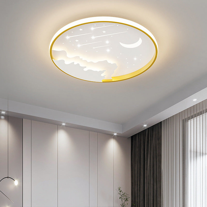 Moderne minimalistische Mond Runde Eisen Acryl LED Unterputz Deckenleuchte für Schlafzimmer 