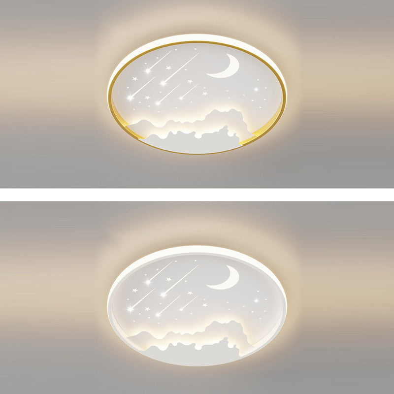 Moderne minimalistische Mond Runde Eisen Acryl LED Unterputz Deckenleuchte für Schlafzimmer 