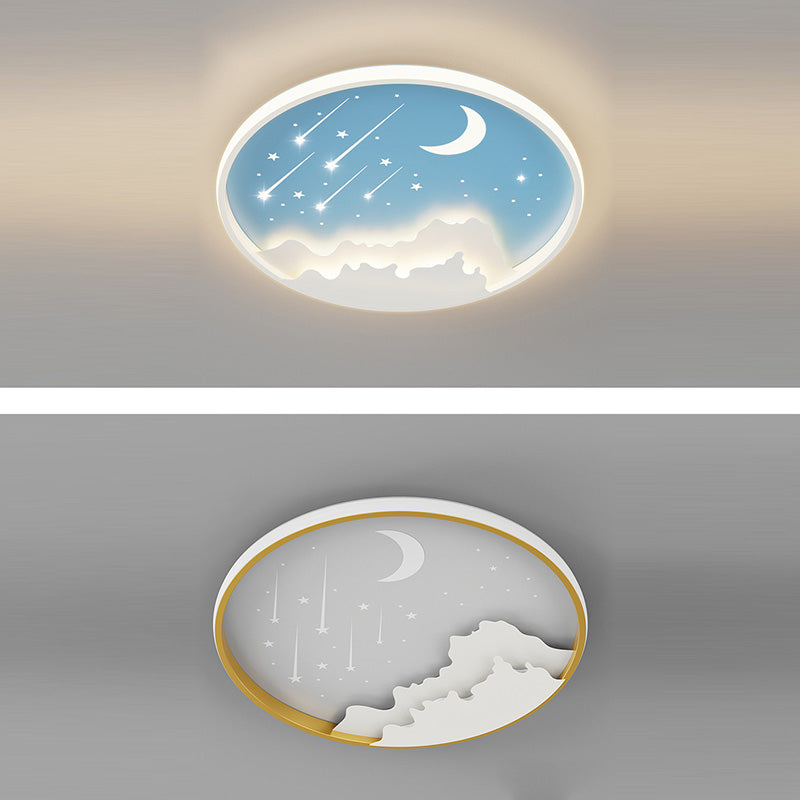 Luz de techo LED de montaje empotrado redonda de luna minimalista moderna de hierro y acrílico para dormitorio 