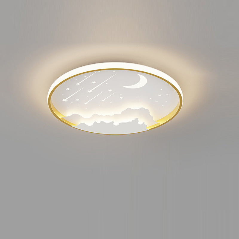 Luz de techo LED de montaje empotrado redonda de luna minimalista moderna de hierro y acrílico para dormitorio 