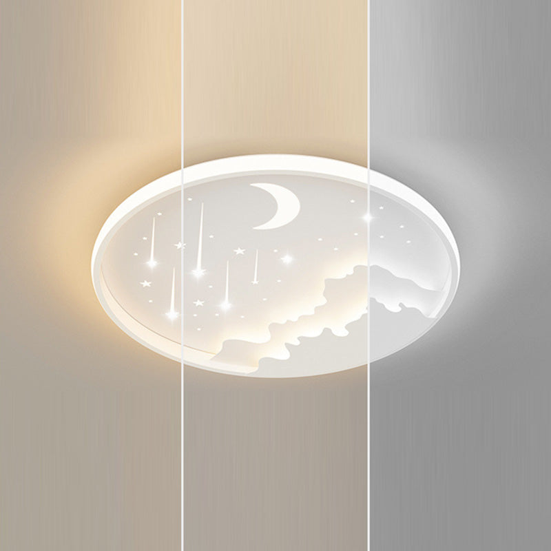 Luz de techo LED de montaje empotrado redonda de luna minimalista moderna de hierro y acrílico para dormitorio 