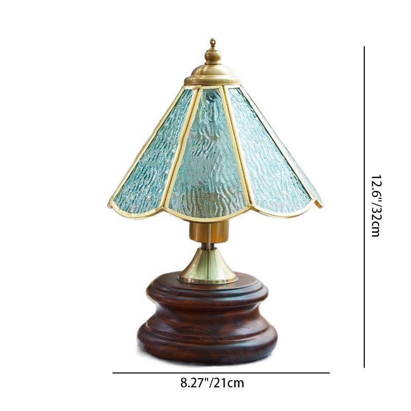 Lámpara de mesa de 1 luz de hierro de vidrio cónico vintage tradicional de madera maciza para dormitorio 