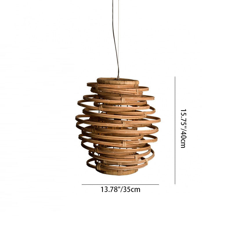 Lanterne japonaise traditionnelle cylindre en rotin 1-lumière suspension pour salon 