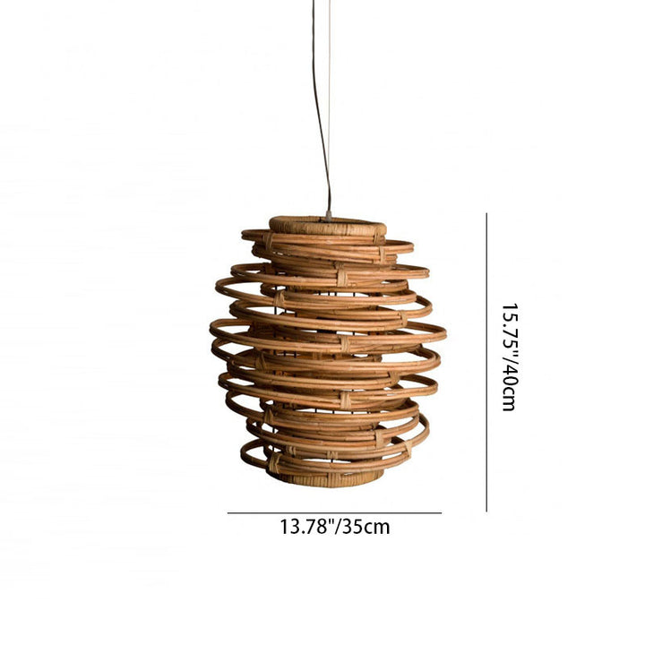 Lanterne japonaise traditionnelle cylindre en rotin 1-lumière suspension pour salon 