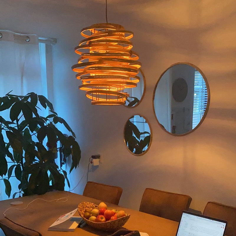 Lanterne japonaise traditionnelle cylindre en rotin 1-lumière suspension pour salon 