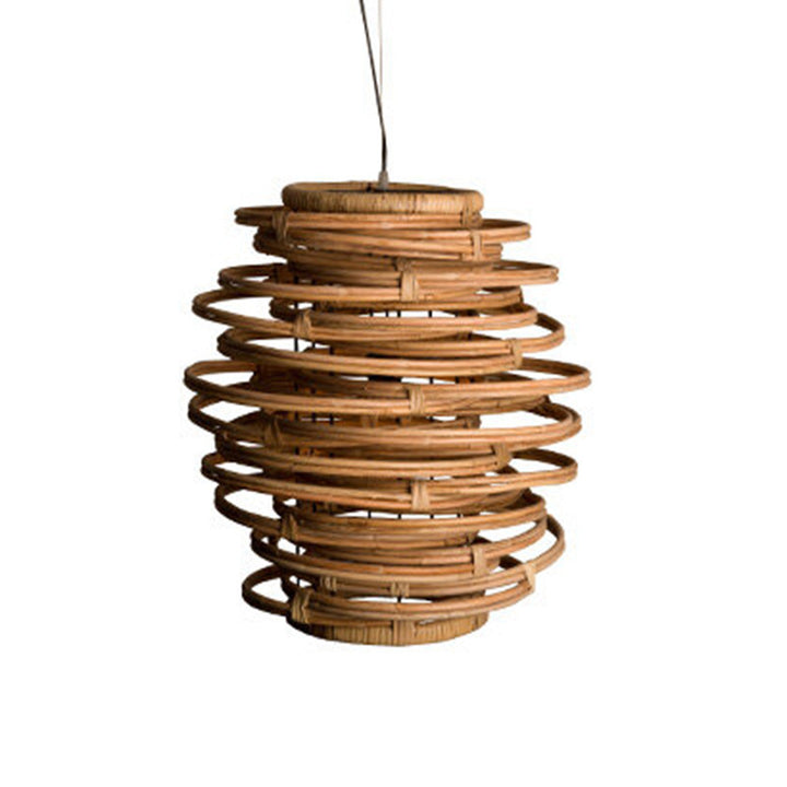 Lanterne japonaise traditionnelle cylindre en rotin 1-lumière suspension pour salon 