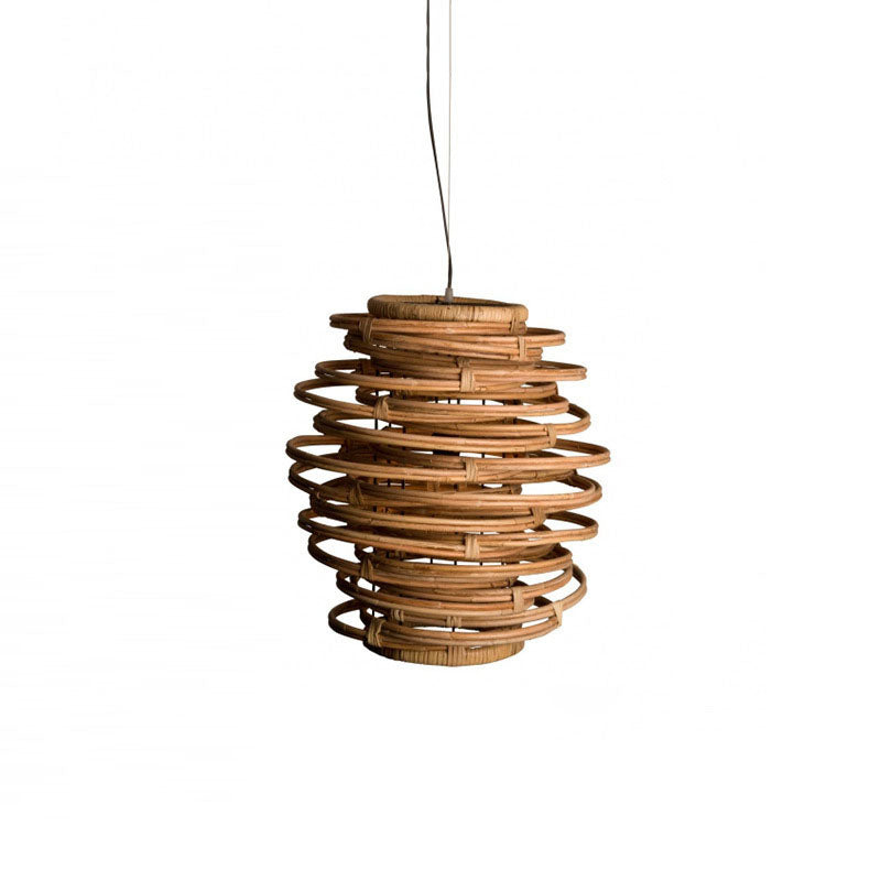 Lanterne japonaise traditionnelle cylindre en rotin 1-lumière suspension pour salon 