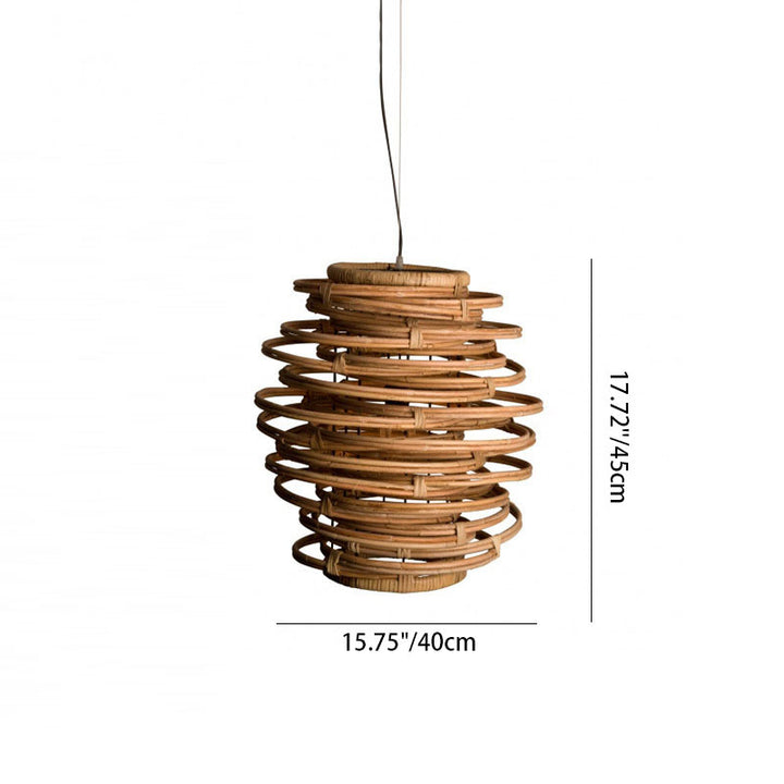 Lanterne japonaise traditionnelle cylindre en rotin 1-lumière suspension pour salon 