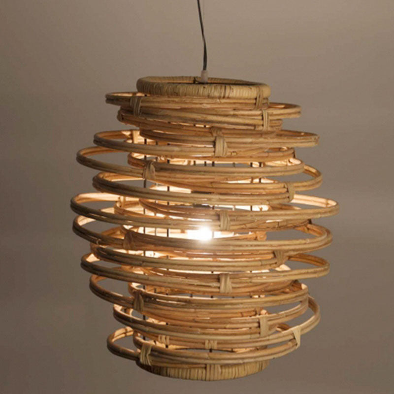 Lanterne japonaise traditionnelle cylindre en rotin 1-lumière suspension pour salon 