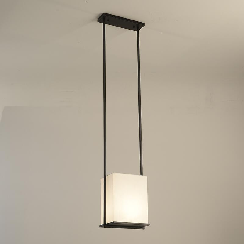 Lámpara colgante moderna minimalista de rectángulo de hierro y tela de 1 luz para dormitorio 